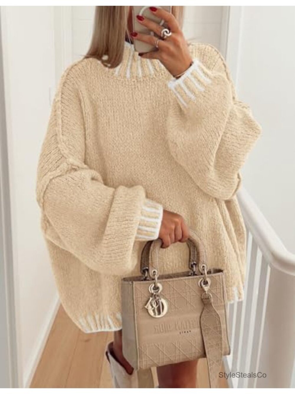 Mock Neck Oversized Pullover Sweater Chunky Knit Tunic Top Long Sleeve Loose Fit - Picture 5 of 6